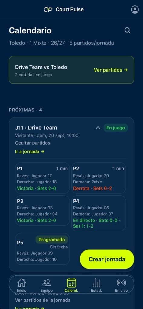 Calendario y jornadas